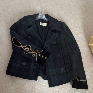 Ralph Lauren Denim and Supply black and green plaid lined blazer.